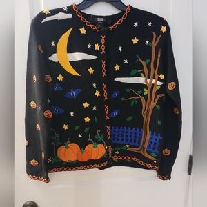 Halloween Themed Black Cardigan Sweater